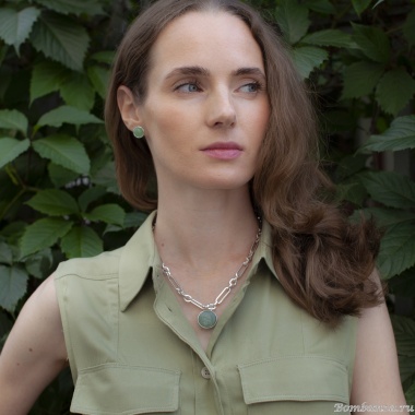 Пусеты Fiore Luna, GREEN AVENTURINE